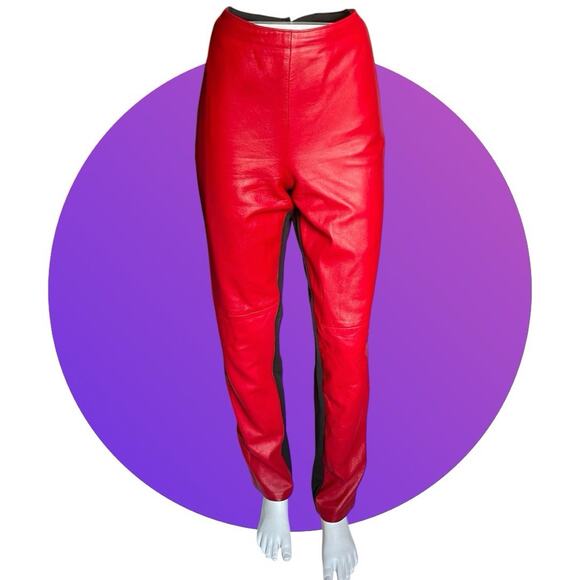 Vintage 90s Y2K Cache Red Leather & Black Knit Sexy Hawt Women's Pants Size 8 M - Picture 2 of 10
